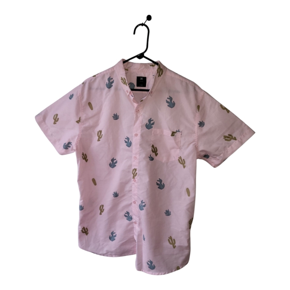 Visive Mens Short Sleeve Button Shirt, Printed Cactus Shirts‎ Size L
